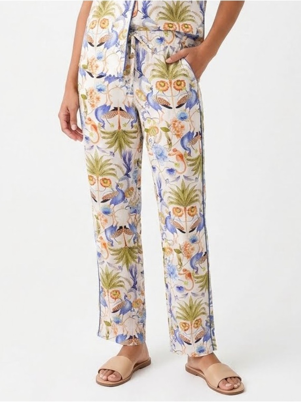 The Lazy Poet Blue & Ivory Drew Tropical Jungle Print Cotton Pajama Pant